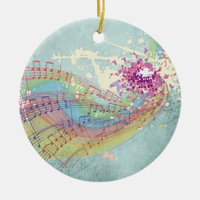 Christmas Memento with rainbow and music Ceramic Ornament (Front)