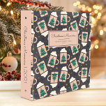 Christmas Memories Cozy Hot Cocoa Mug Pattern Binder<br><div class="desc">Keep your holiday photos and memorabilia organized with this cozy Christmas Memories binder. The cover design features a pattern of hot chocolate or cocoa mugs, decorated with green Christmas trees and topped with whipped cream, on a brown background sprinkled with gold stars. Customize the cover and spine with the text...</div>