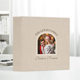 Christmas Memories Custom Family Name Beige Linen Binder