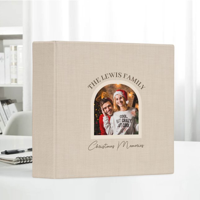 Christmas Memories Custom Family Name Beige Linen Binder (Creator Uploaded)