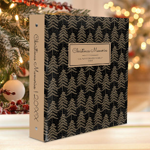 Christmas Memories Rustic Pine Tree Pattern Black Binder