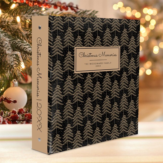 Christmas Memories Rustic Pine Tree Pattern Black Binder (Creator Uploaded)