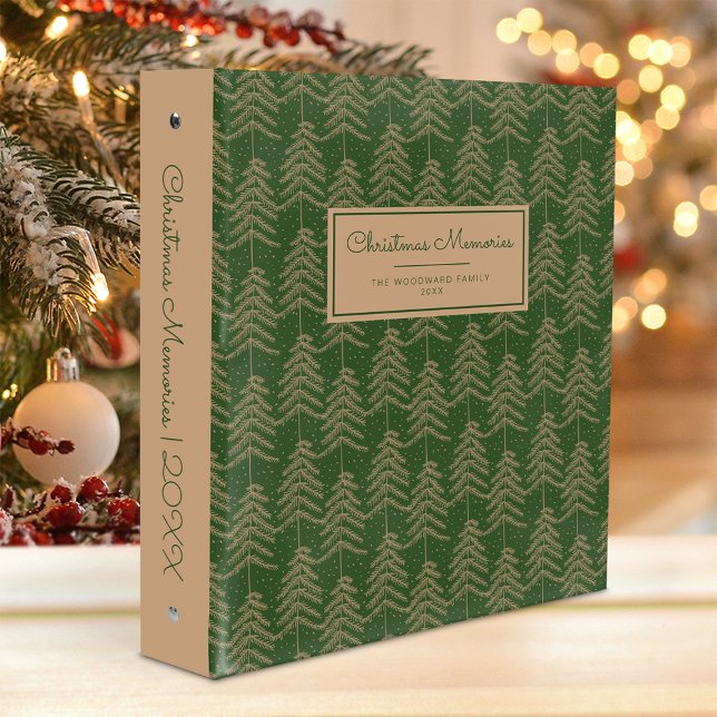 Christmas Memories Rustic Pine Tree Pattern Green Binder (Creator Uploaded)
