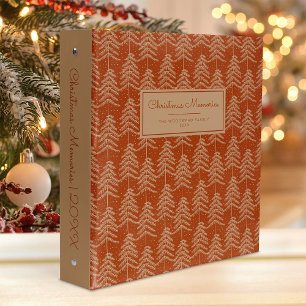 Christmas Memories Rustic Pine Tree Pattern Rust Binder