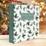 Christmas Memories Watercolor Holly Pattern Binder<br><div class="desc">Keep your holiday photos and memorabilia organized with this cozy Christmas Memories binder. The cover design features a winter watercolor pattern of green holly leaves and sprigs with red berries. Customize the cover and spine with the text of your choice in white on a blue-green background.</div>