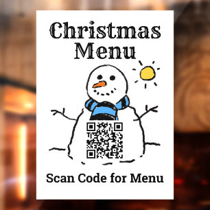 Christmas Menu Snowman with QR Code Window Cling