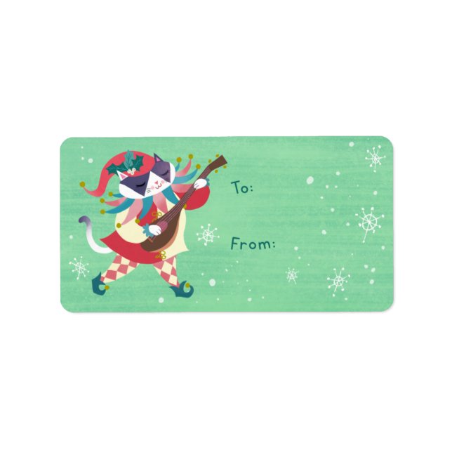 Christmas Meowgical Jester Cat Sticker Gift Tag (Front)