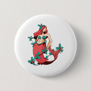 Christmas Mermaid 2 Inch Round Button