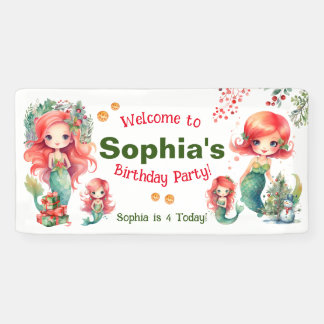 Christmas Mermaid Birthday Banner