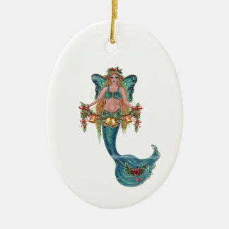 Christmas mermaid by Renee Lavoie Ceramic Ornament