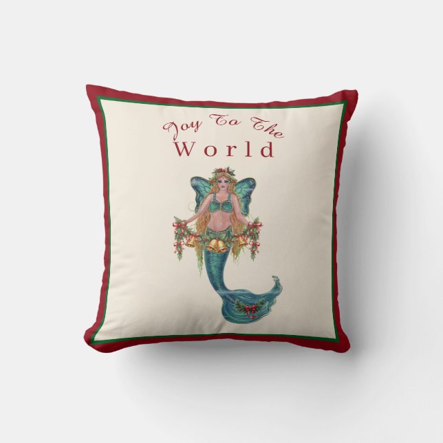 Christmas mermaid  by Renee Lavoie Throw Pillow (Front)