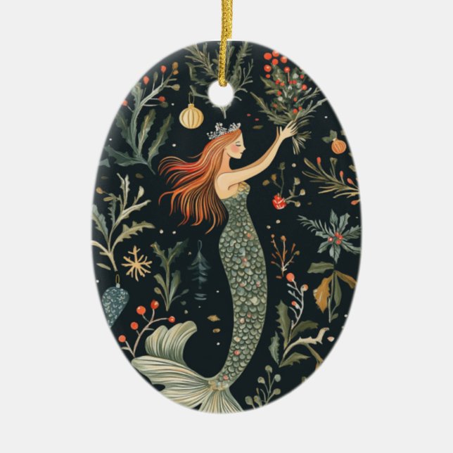 Christmas Mermaid Ceramic Ornament (Front)