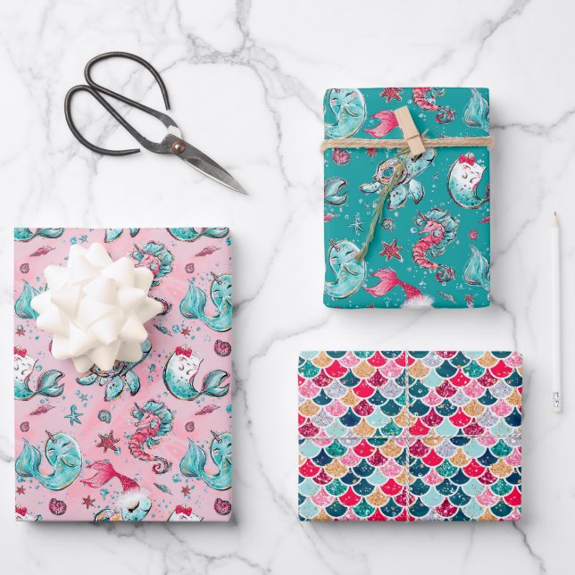 Christmas Mermaid & Friends Wrapping Paper Sheet (Front)