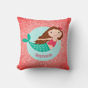 Christmas Mermaid Glitter Red Personalized Throw Pillow