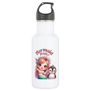 Christmas Mermaid Magic Card with Penguin Fun 532 Ml Water Bottle