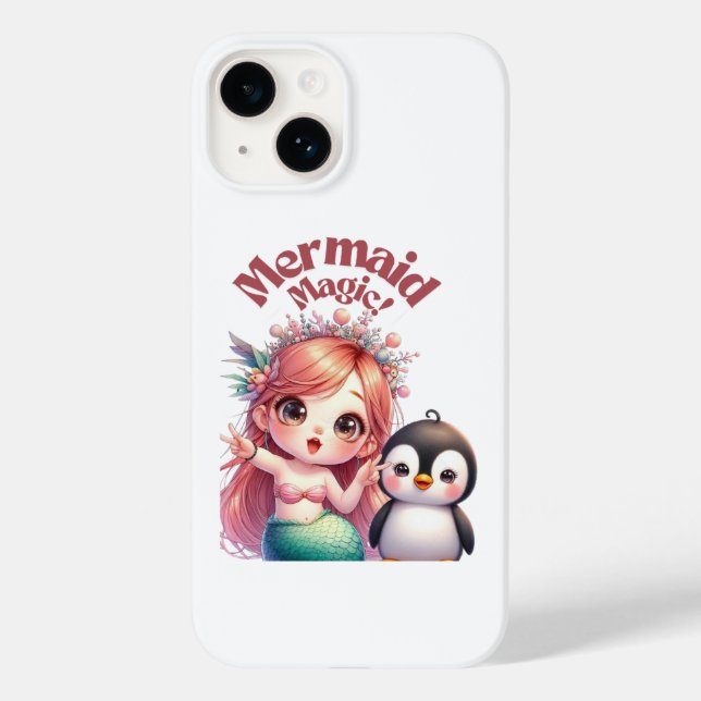 Christmas Mermaid Magic Card with Penguin Fun Case-Mate iPhone Case (Back)