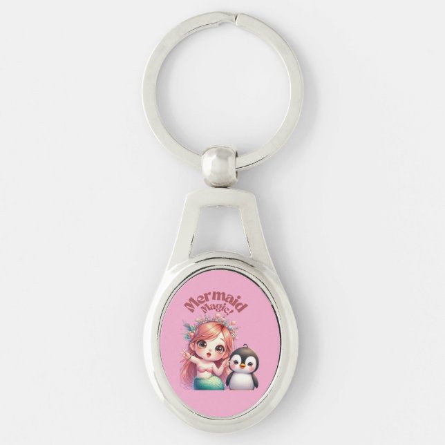 Christmas Mermaid Magic Card with Penguin Fun Keychain (Front)