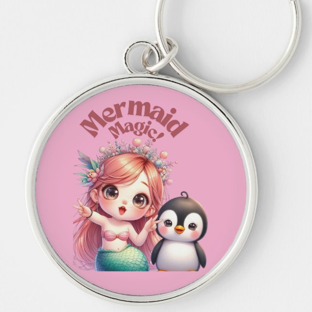 Christmas Mermaid Magic Card with Penguin Fun Keychain (Front)