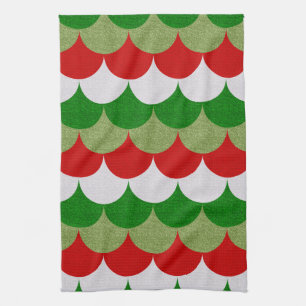Christmas Mermaid Scales Sparkle Holiday Pattern Kitchen Towel