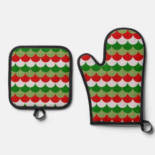 Christmas Mermaid Scales Sparkle Holiday Pattern Oven Mitt & Pot Holder Set