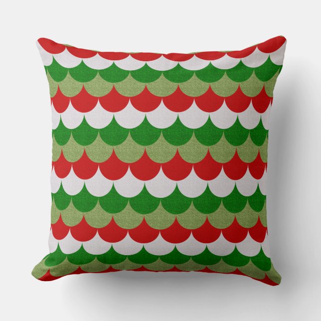 Christmas Mermaid Scales Sparkle Holiday Pattern Throw Pillow (Front)