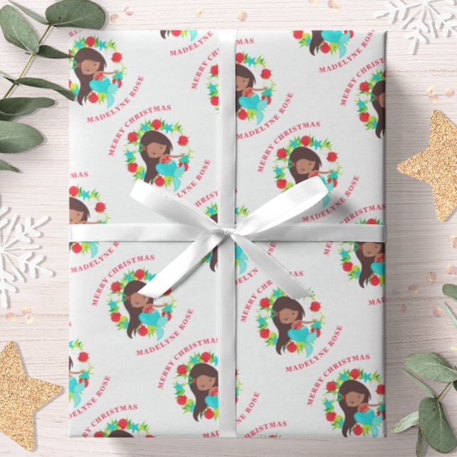 Christmas Mermaid Shells Personalized Name Wrapping Paper (Creator Uploaded)