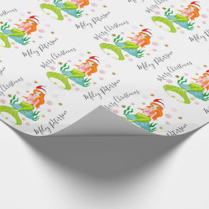 Christmas mermaid & snowflakes gold personalized wrapping paper