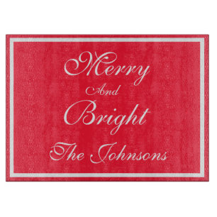 Christmas Merry And Bright Custom Name Cute Red Cutting Board
