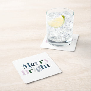 Christmas Merry And Bright Font Square Paper Coaster