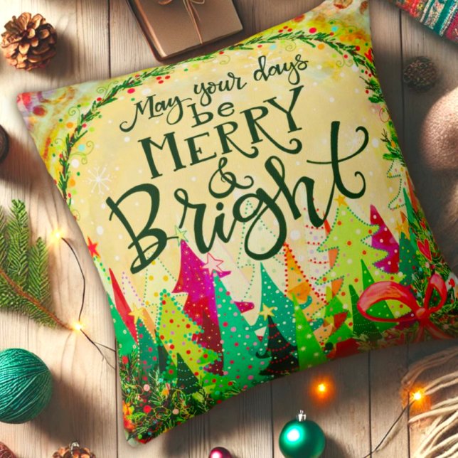 Christmas Merry and Bright Fun Holiday Inspirivity Throw Pillow (Creator Uploaded)