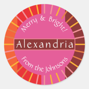 Christmas Merry and Bright Personalized Family Classic Round Sticker