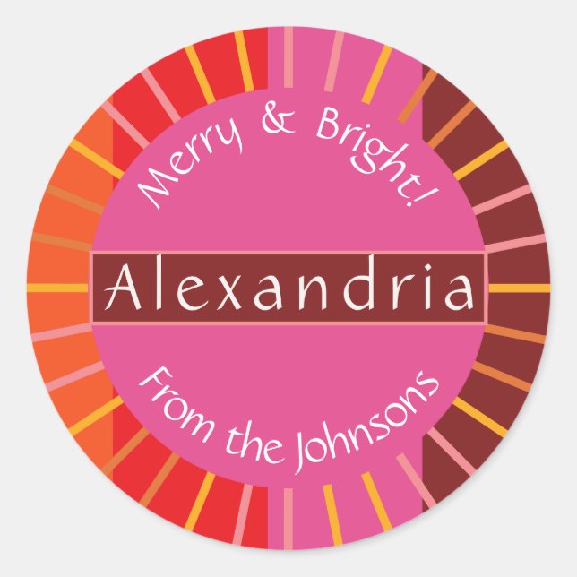 Christmas Merry and Bright Personalized Family Classic Round Sticker (Front)