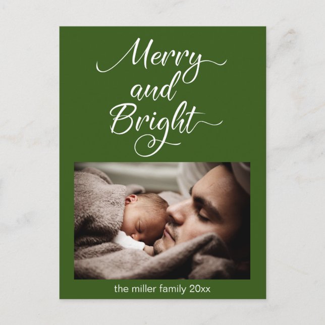 Christmas Merry and Bright Personalized Photo Postcard (Front)