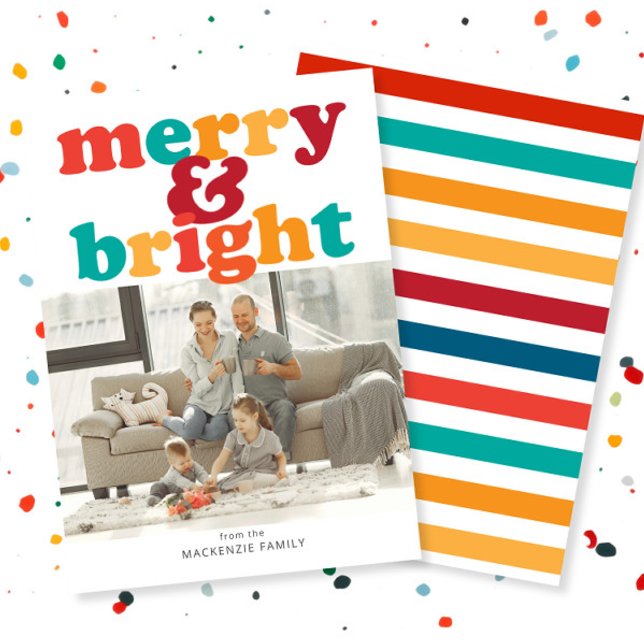 Christmas Merry and Bright Photo Personalized Holiday Card (Christmas Merry and Bright Photo Personalized Holiday Card by Ricaso. Fun, colorful & bold cards)