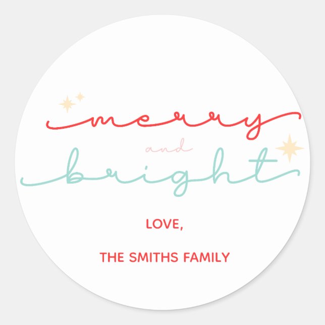 Christmas Merry and Bright pink red Classic Round Sticker (Front)
