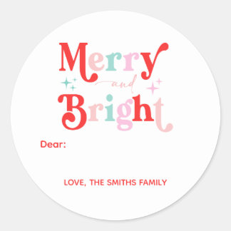 Christmas Merry and Bright pink red Classic Round Sticker