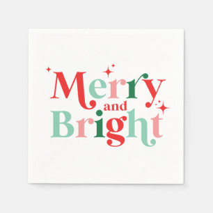 christmas merry and bright pink red modern font napkin