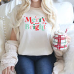 christmas merry and bright pink red modern font T-Shirt<br><div class="desc">boho modern font Merry and Bright christmas season holiday shirt.</div>