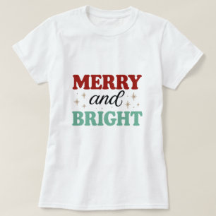 christmas merry and bright pink red modern font T- T-Shirt