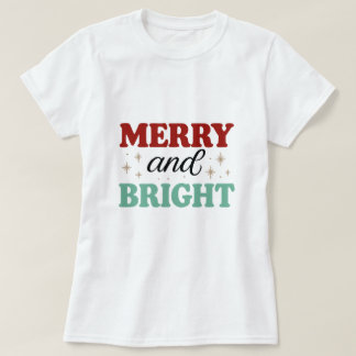 christmas merry and bright pink red modern font T- T-Shirt