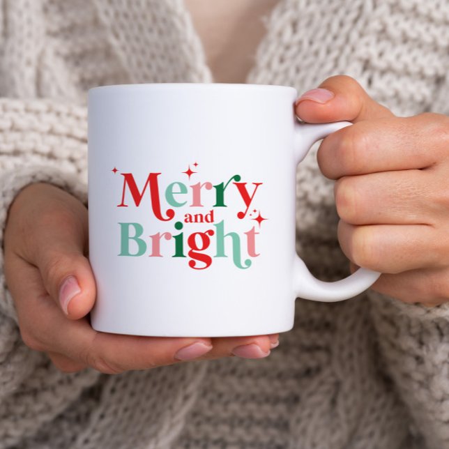 christmas merry and bright pink red modern font Two-Tone coffee mug (Creator Uploaded)