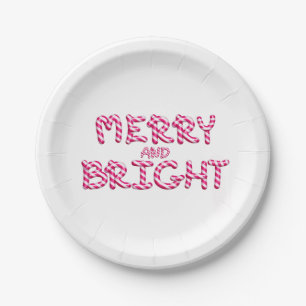 Christmas Merry and Bright Red Candy Cane Holiday Paper Plate