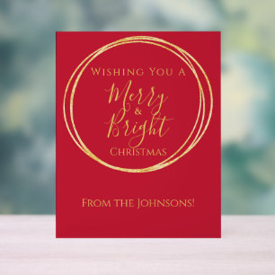 Christmas Merry and Bright Red Gold Party Acrylic Sign