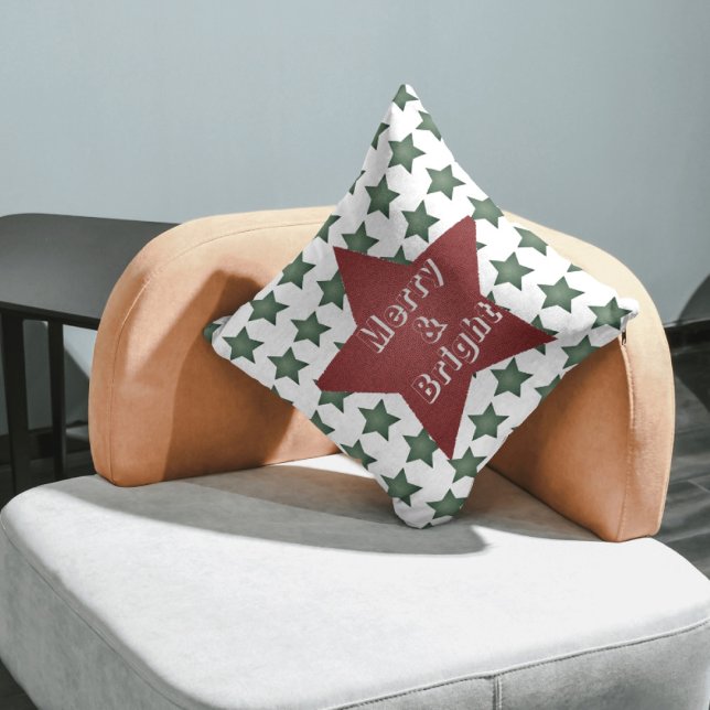 Christmas merry and bright Star Pattern Throw Pillow (Creator Uploaded)