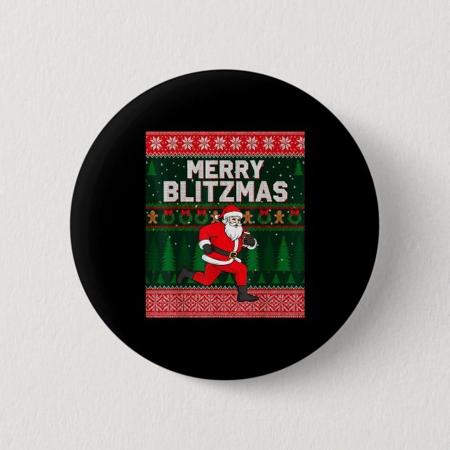 Christmas Merry Blitzmas Santa Football Ugly Sweat 2 Inch Round Button (Front)