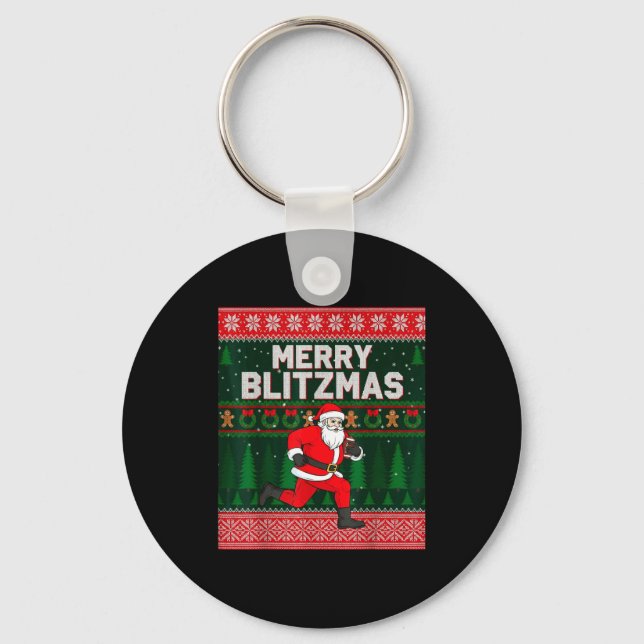 Christmas Merry Blitzmas Santa Football Ugly Sweat Keychain (Front)