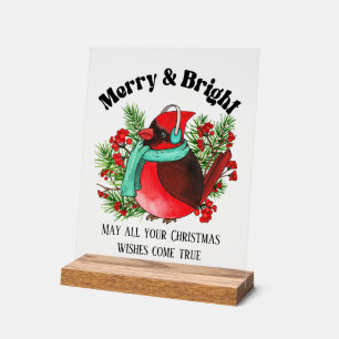 Christmas Merry bright Country bird add message Acrylic Sign