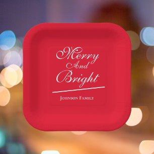 Christmas Merry & Bright Personalized Family Chic Paper Plate
