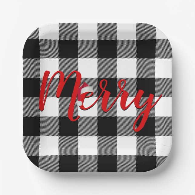 Christmas Merry Buffalo Plaid  Paper Plate (Front)