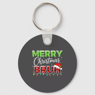 Christmas Merry Christmas Bruh Buffalo Plaid Santa Keychain
